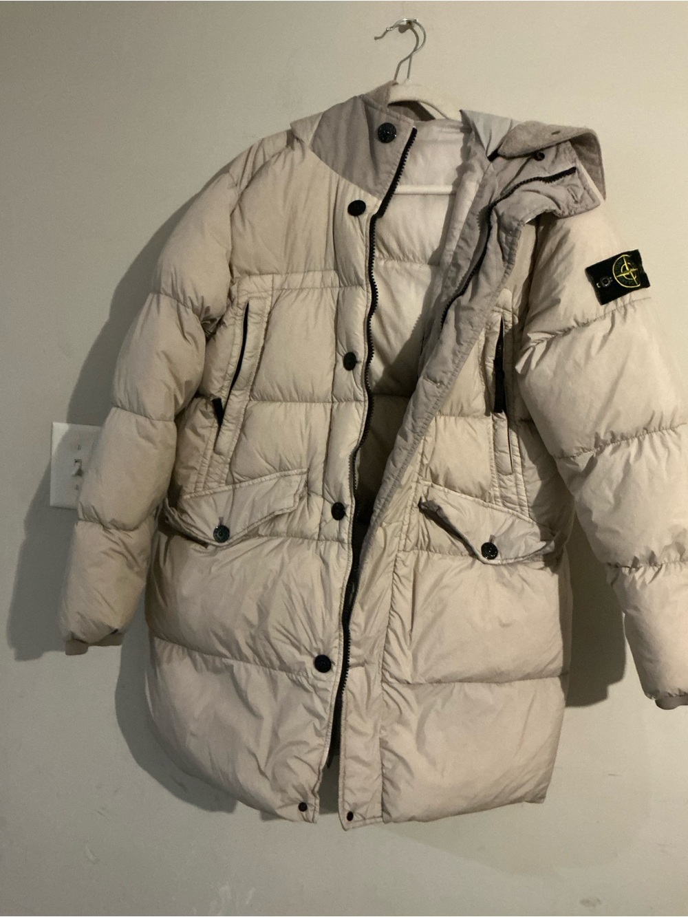 Stone Island Kids Beige/Cream Puffer Coat with Hood
